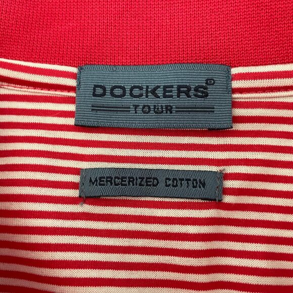 Dockers Tour Athletic SS Striped 3 Button Cotton Polo Shirt Red White Sz S NWOT - Picture 8 of 11